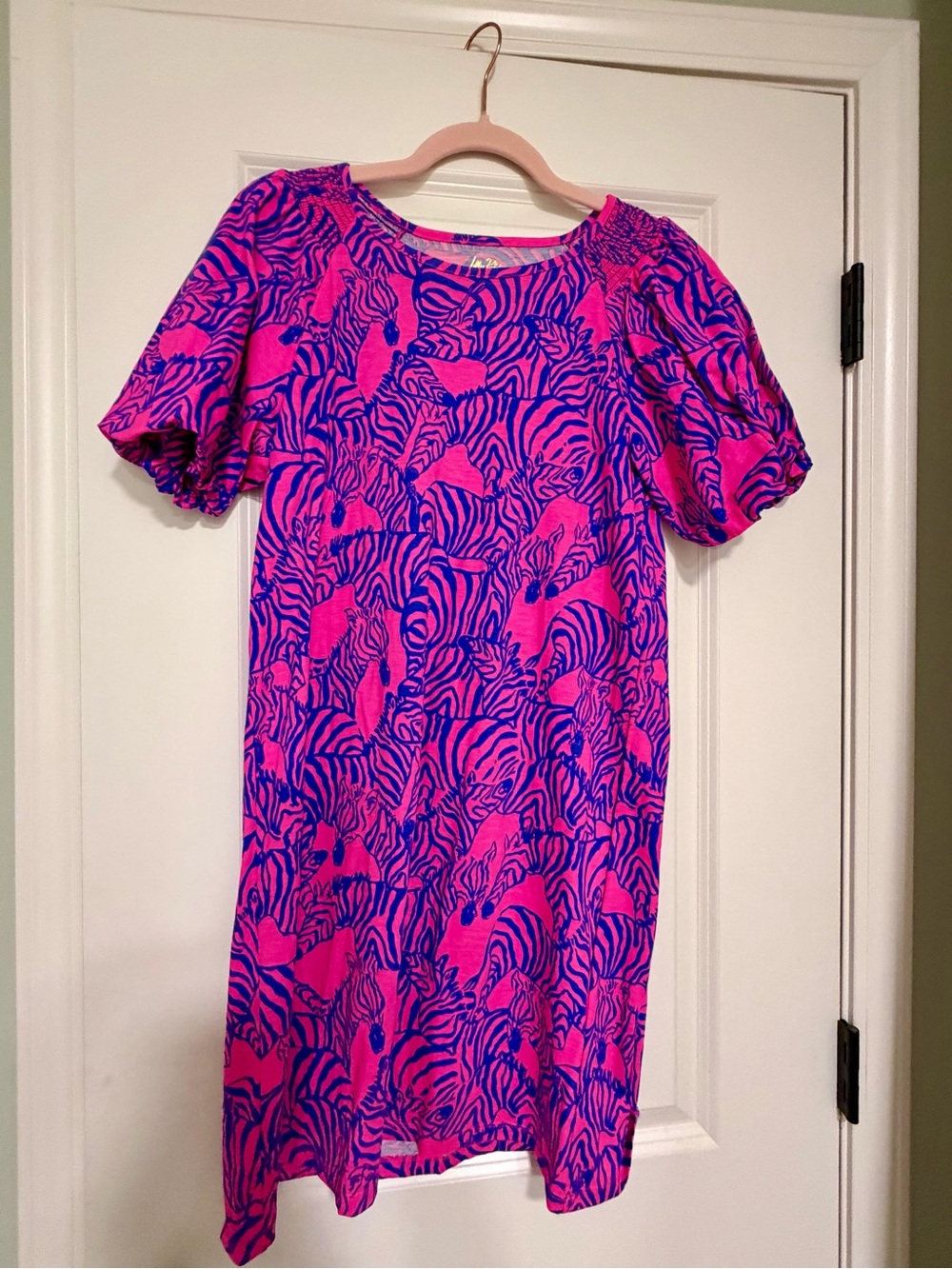 Lilly Pulitzer Pink & Blue Zebra-Print Puff Sleeve Dress